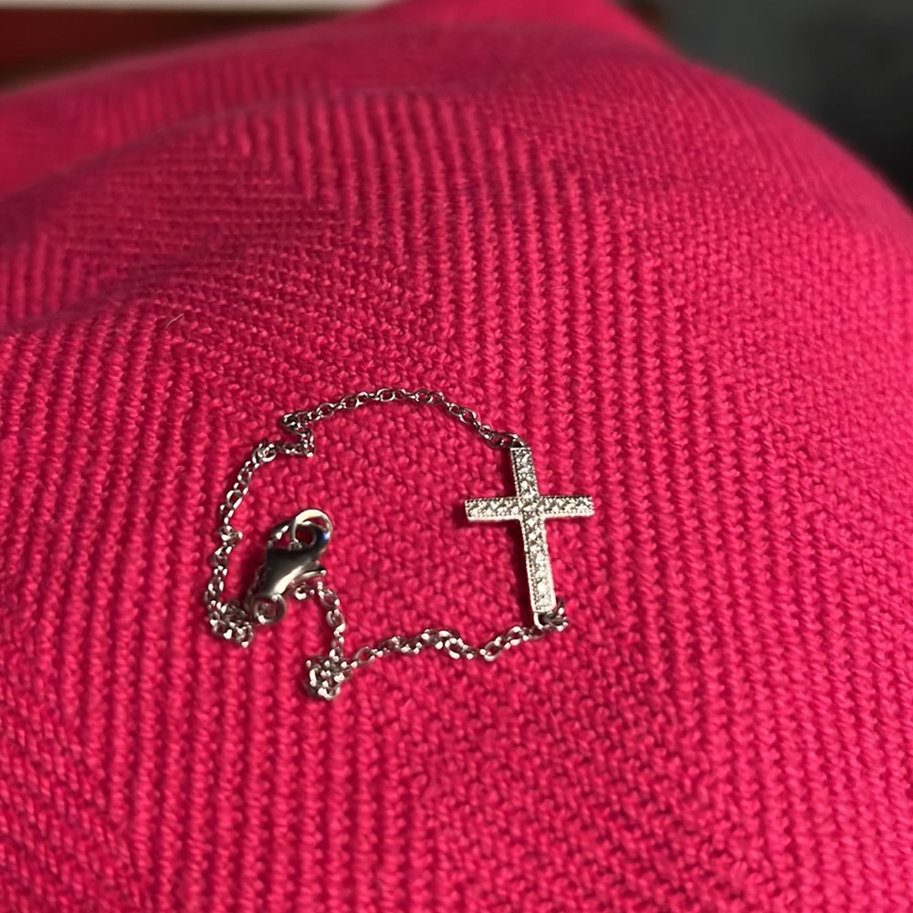 Sterling Silver dainty cross bracelet with small crystals
